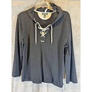 Lauren Ralph Lauren XL Nautical Hoodie Blue Weathered‎ 3/4 Blouse Pull Over